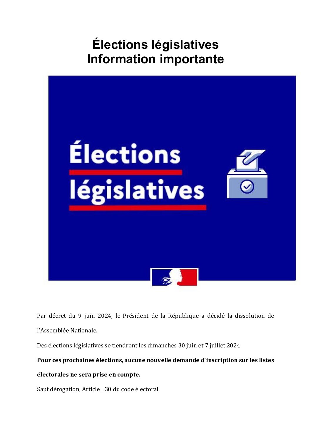 Elections législatives – Information