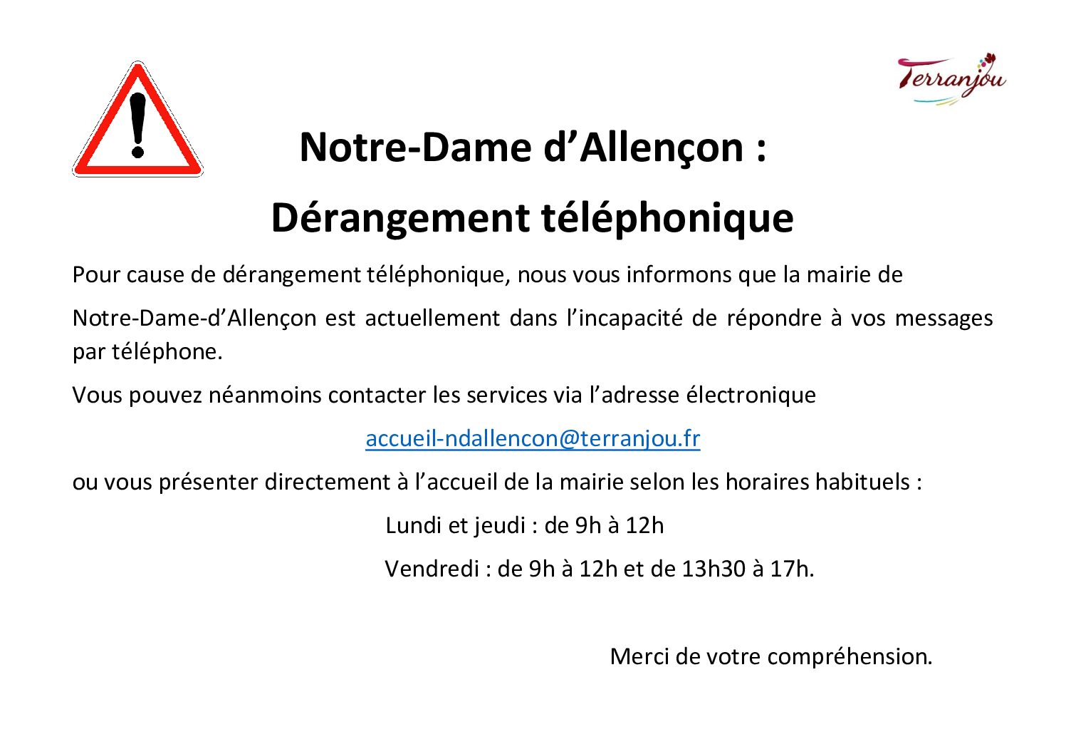 Dérangement téléphonique : Notre-Dame d’Allençon